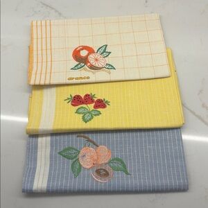 Set of 3 Vintage Italian 100% Cotton Kitchen Towels Fruit-Themed NOS